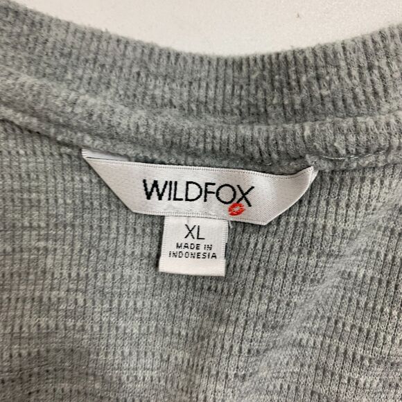 Wildfox Haley Sweater Womens XL Grey V Neck Raglan Brushed Waffle Knit Pullover - Picture 7 of 11